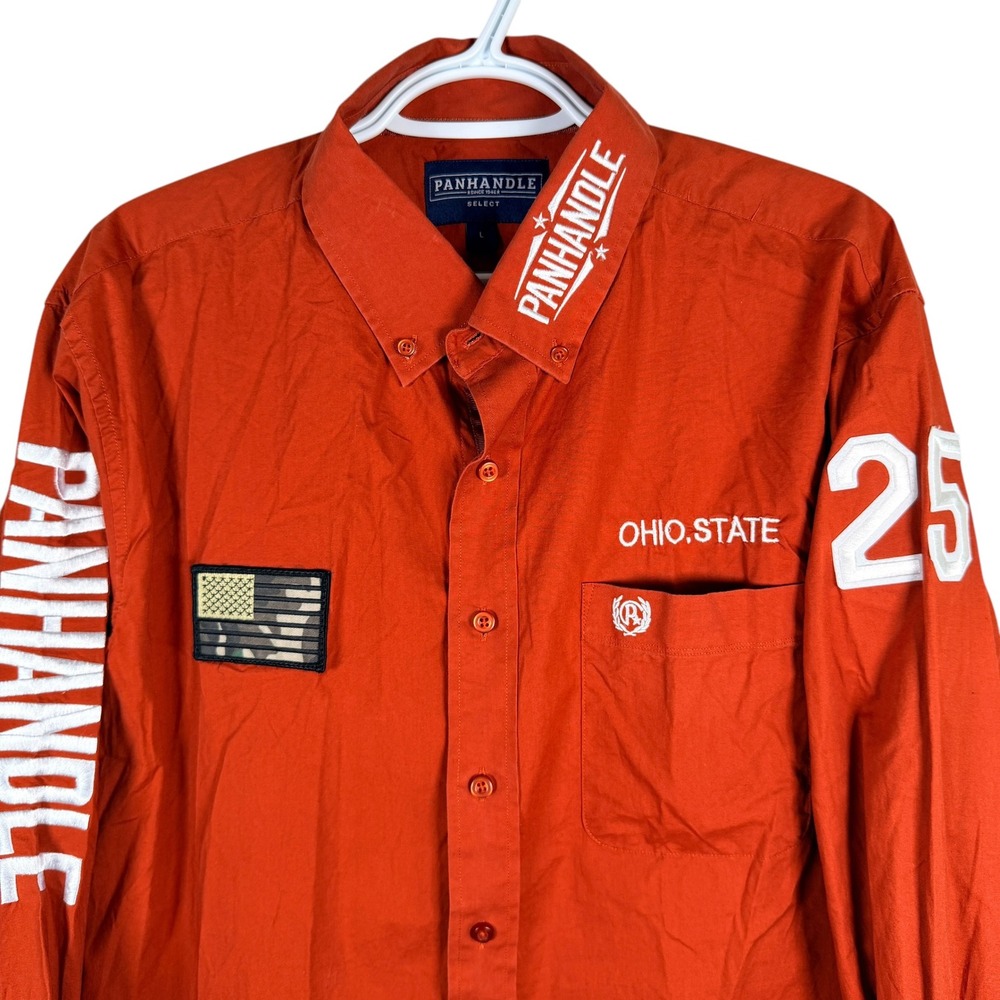 Panhandle Ohio State #25 Shirt Mens L Red Orange Long Sleeve USA Flag Patch